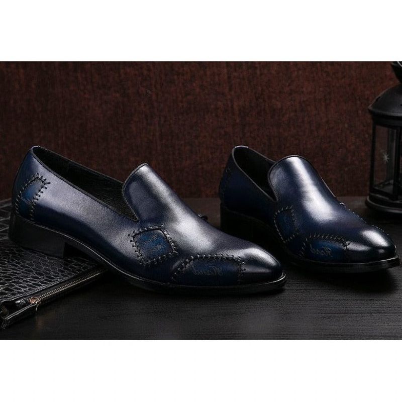 Mocassins Masculinos Exóticos Boss Couro Slip-on Brogue - Azul