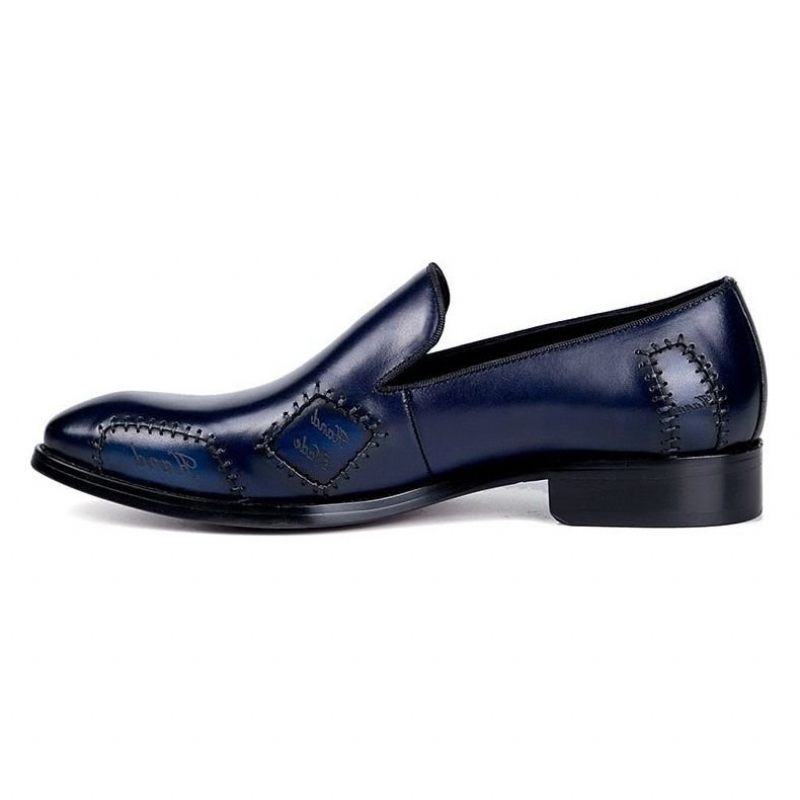 Mocassins Masculinos Exóticos Boss Couro Slip-on Brogue - Azul