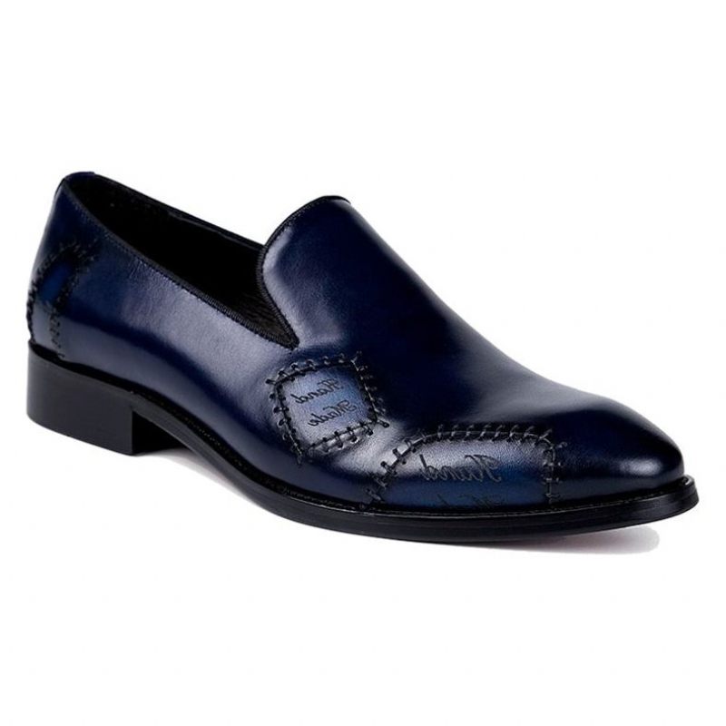 Mocassins Masculinos Exóticos Boss Couro Slip-on Brogue - Azul