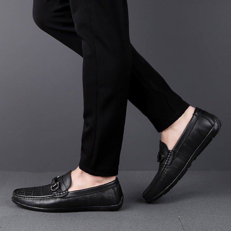 Mocassins Masculinos Exóticos Chiques Couro Crocodilo Respirável Para Dirigir - Preto