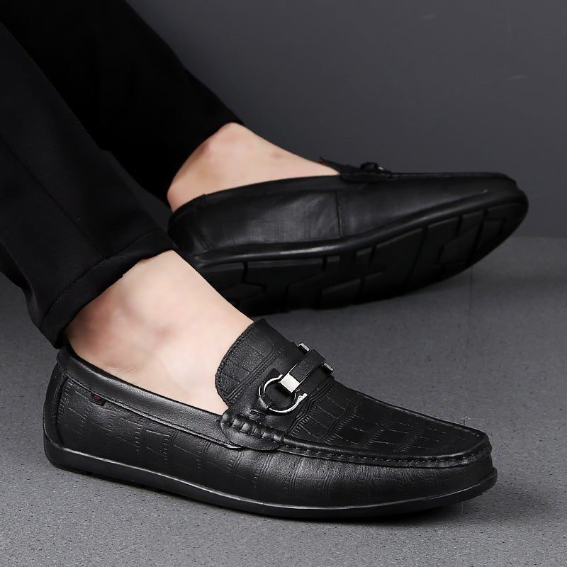 Mocassins Masculinos Exóticos Chiques Couro Crocodilo Respirável Para Dirigir - Preto