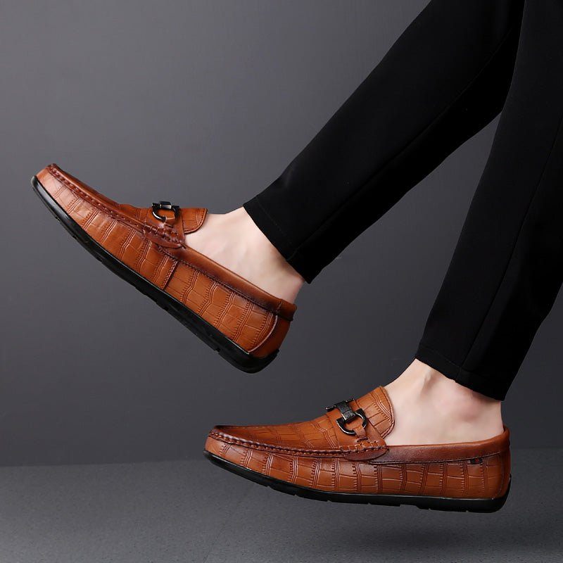 Mocassins Masculinos Exóticos Chiques Couro Crocodilo Respirável Para Dirigir - Café