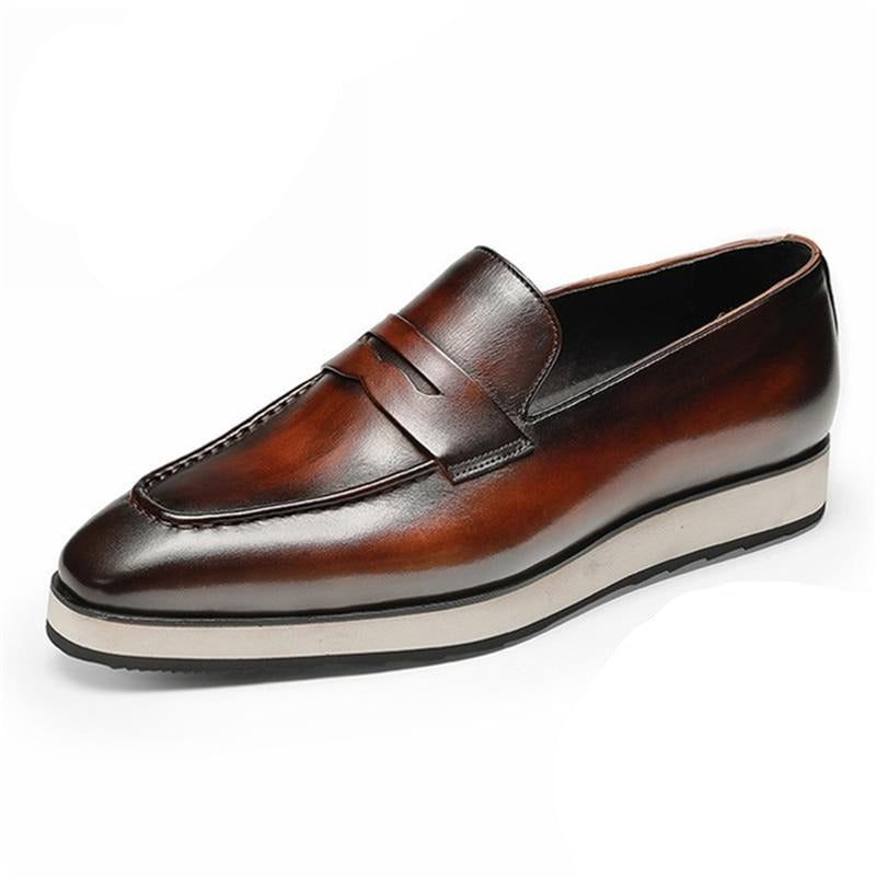 Mocassins Masculinos Exóticos Com Bico Fino E Slip-on - Café