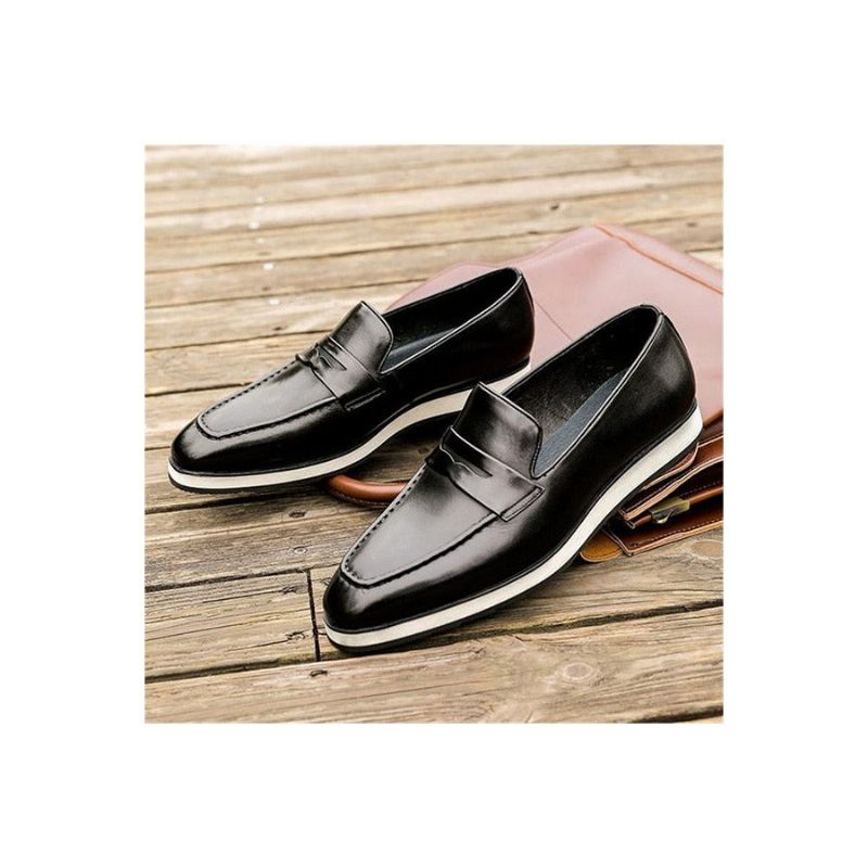 Mocassins Masculinos Exóticos Com Bico Fino E Slip-on - Preto