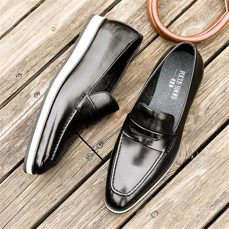 Mocassins Masculinos Exóticos Com Bico Fino E Slip-on - Preto