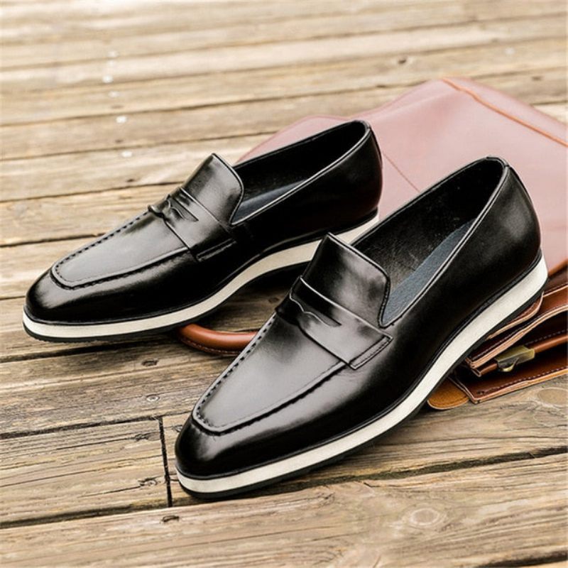 Mocassins Masculinos Exóticos Com Bico Fino E Slip-on - Preto