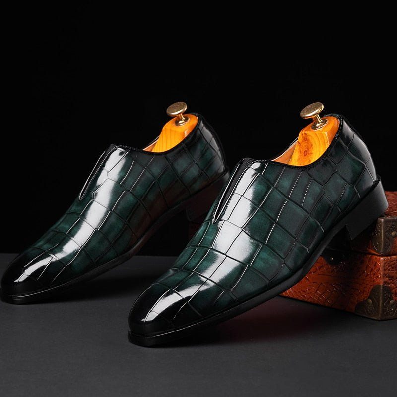 Mocassins Masculinos Exóticos Com Bico Pontiagudo Brogue - Verde