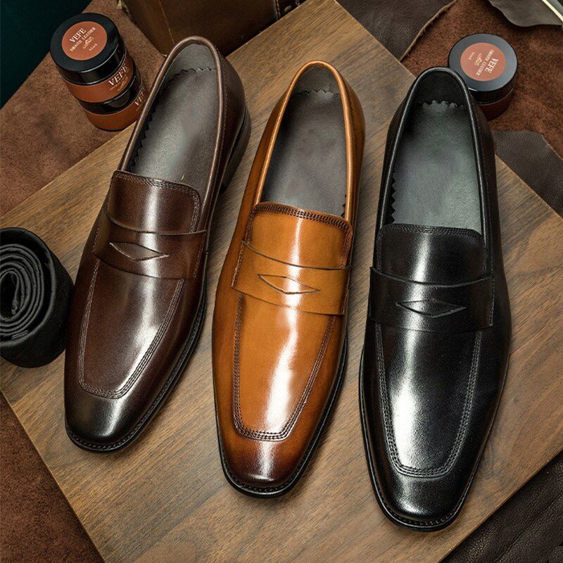 Mocassins Masculinos Exóticos Com Bico Pontiagudo Brogue - Preto