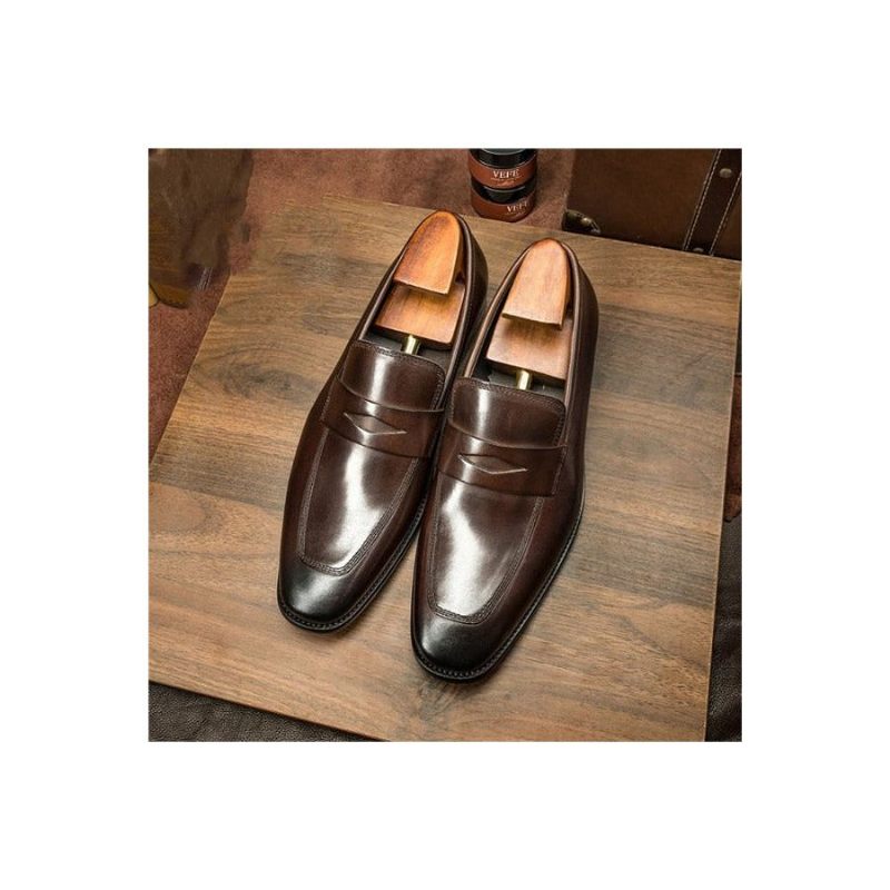 Mocassins Masculinos Exóticos Com Bico Pontiagudo Brogue - Café