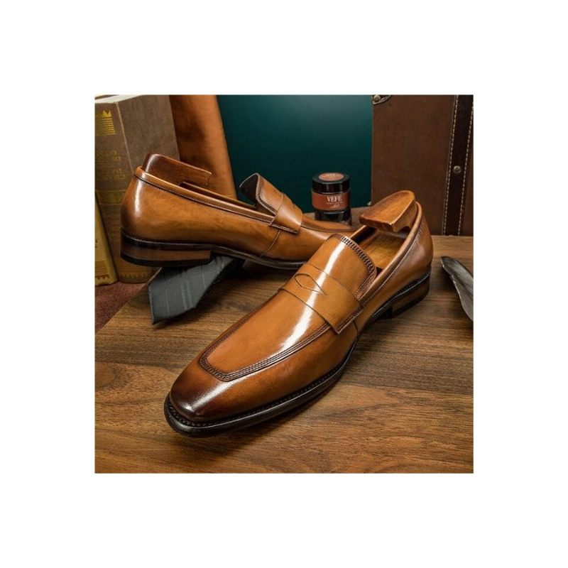 Mocassins Masculinos Exóticos Com Bico Pontiagudo Brogue - Marrom