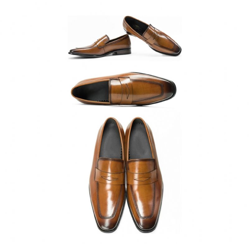 Mocassins Masculinos Exóticos Com Bico Pontiagudo Brogue - Marrom