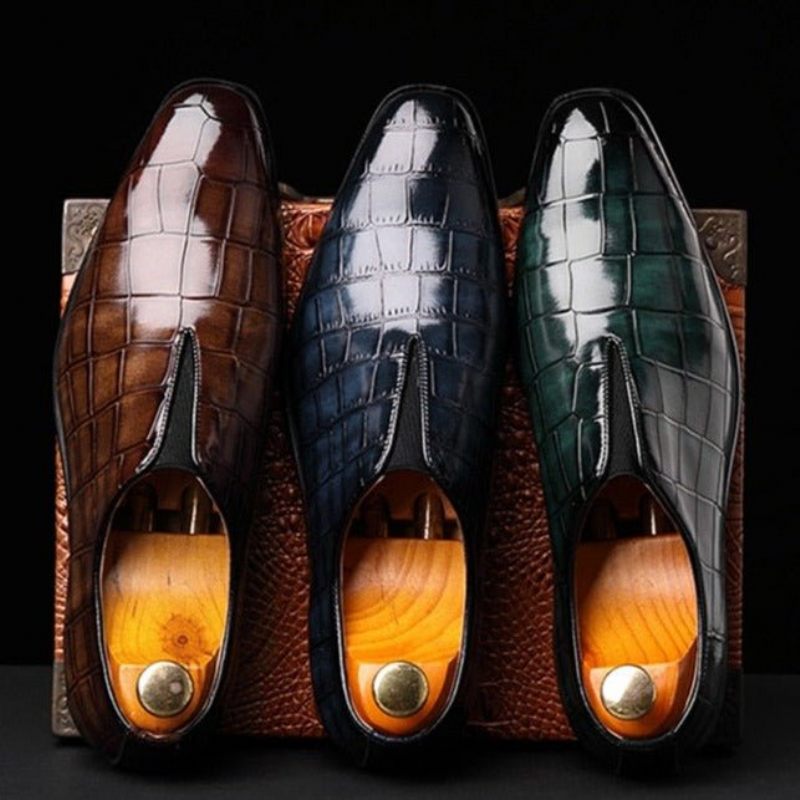 Mocassins Masculinos Exóticos Com Bico Pontiagudo Brogue - Verde