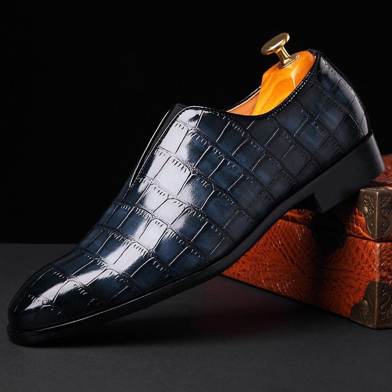 Mocassins Masculinos Exóticos Com Bico Pontiagudo Brogue - Azul