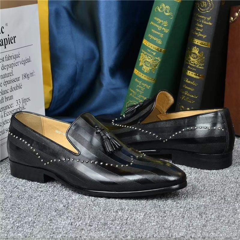 Mocassins Masculinos Exóticos Com Borla - Preto