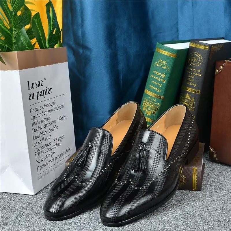 Mocassins Masculinos Exóticos Com Borla - Preto