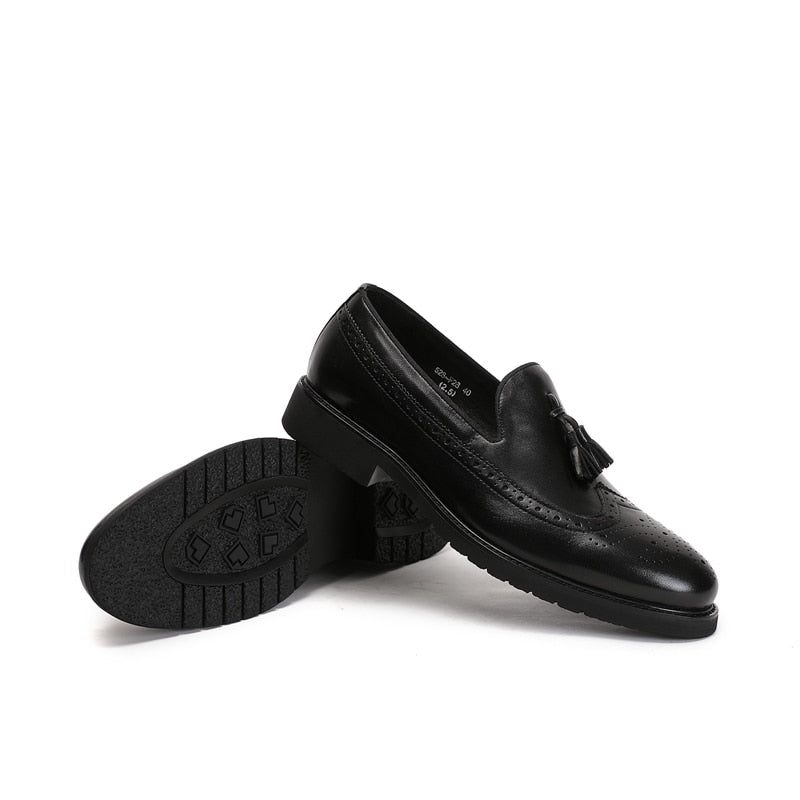 Mocassins Masculinos Exóticos Slip-on Brogue - Preto