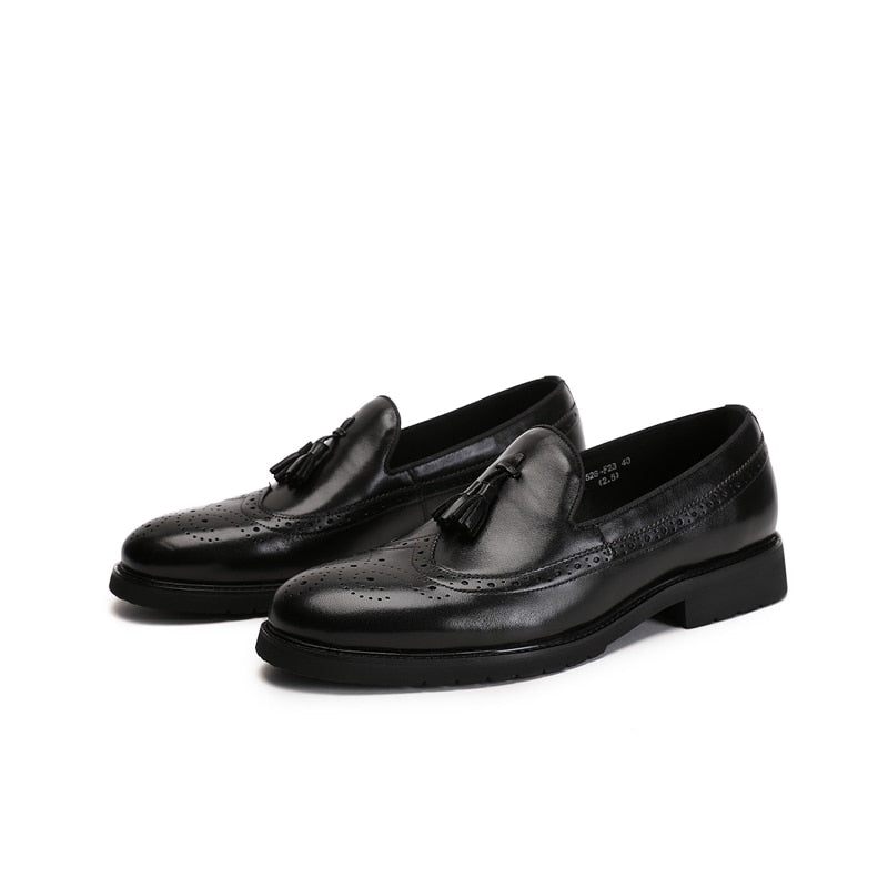 Mocassins Masculinos Exóticos Slip-on Brogue - Preto