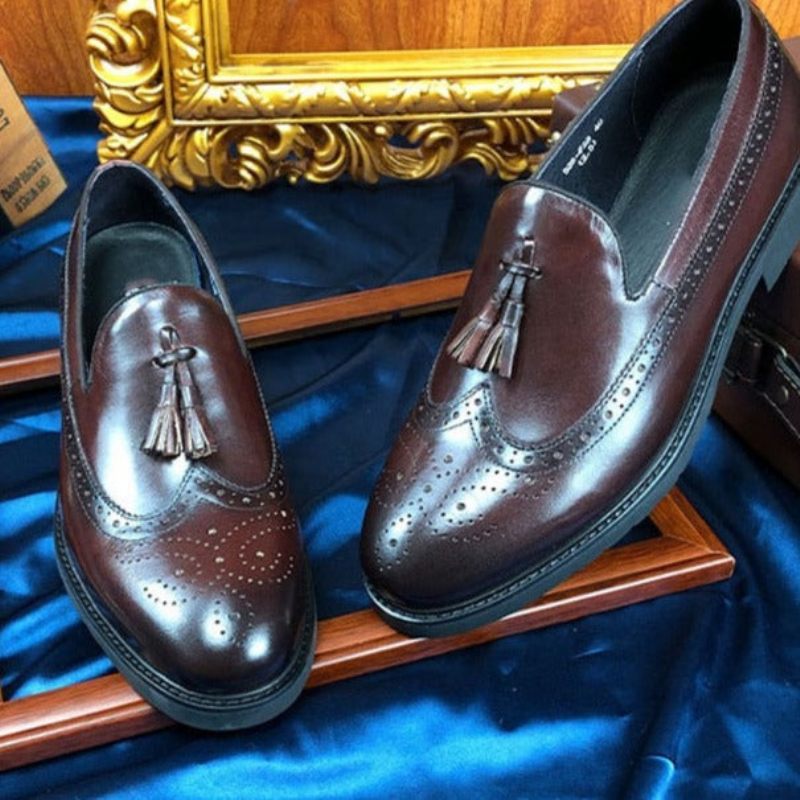 Mocassins Masculinos Exóticos Slip-on Brogue - Café