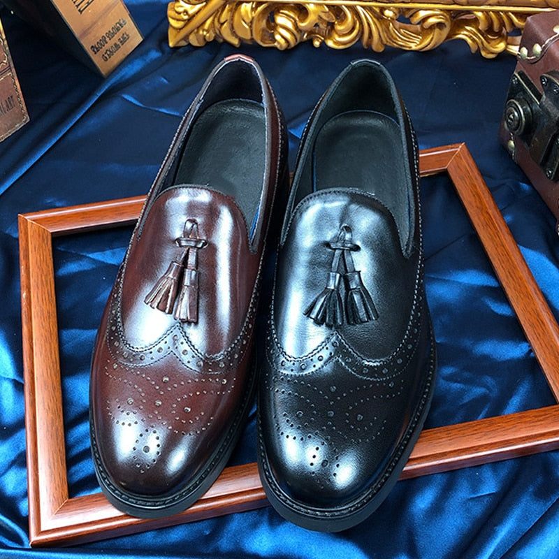 Mocassins Masculinos Exóticos Slip-on Brogue - Café