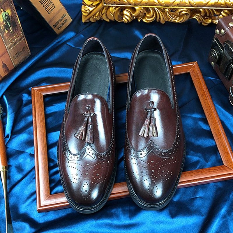 Mocassins Masculinos Exóticos Slip-on Brogue - Café