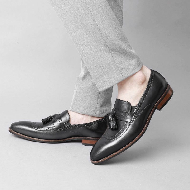 Mocassins Masculinos Exóticos Slip On Brogue - Preto