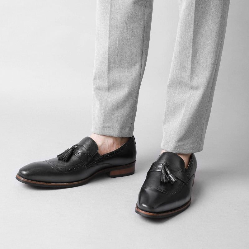 Mocassins Masculinos Exóticos Slip On Brogue - Preto