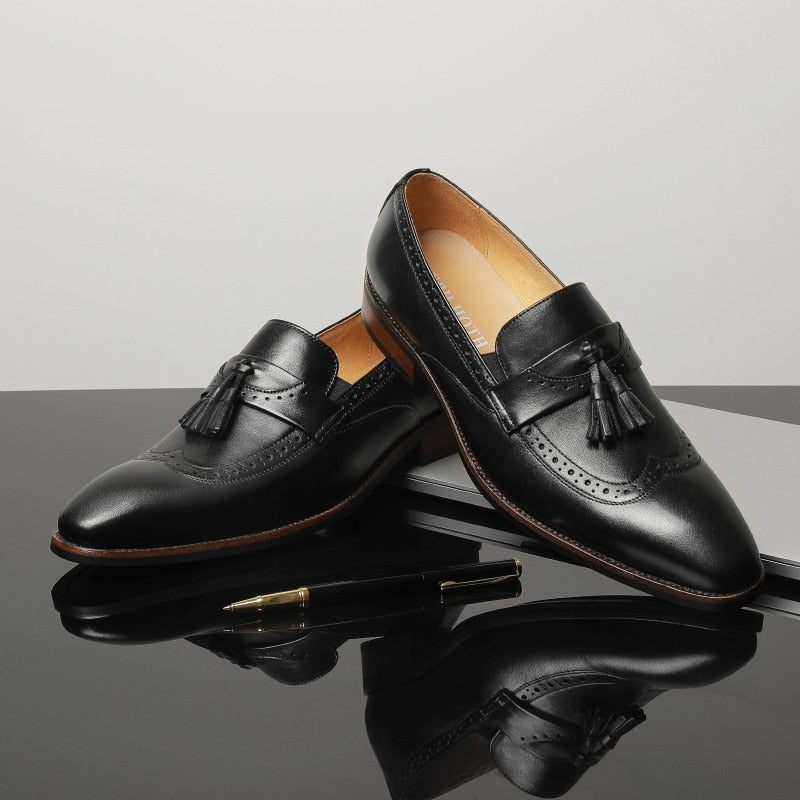 Mocassins Masculinos Exóticos Slip On Brogue - Preto