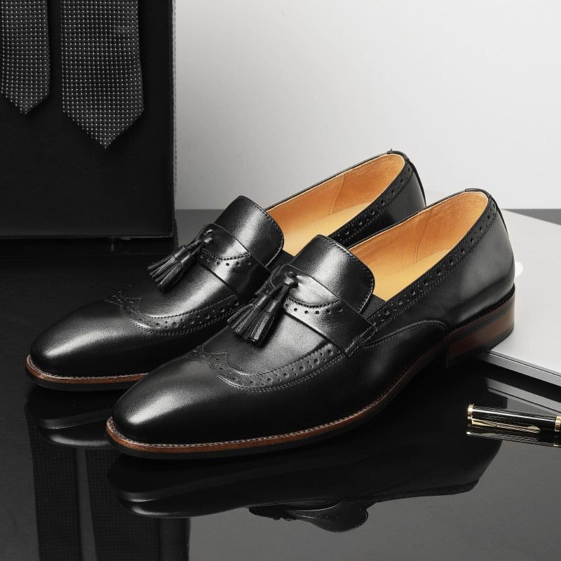 Mocassins Masculinos Exóticos Slip On Brogue - Preto