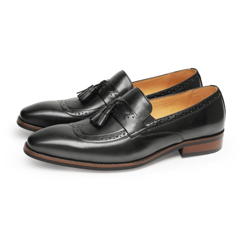 Mocassins Masculinos Exóticos Slip On Brogue - Preto