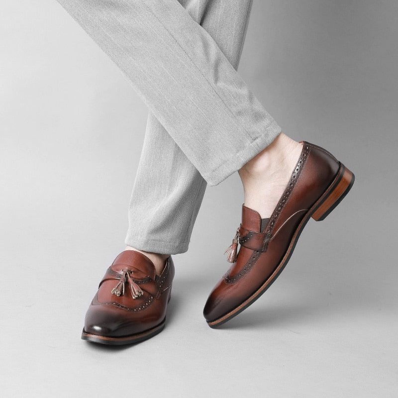 Mocassins Masculinos Exóticos Slip On Brogue - Marrom