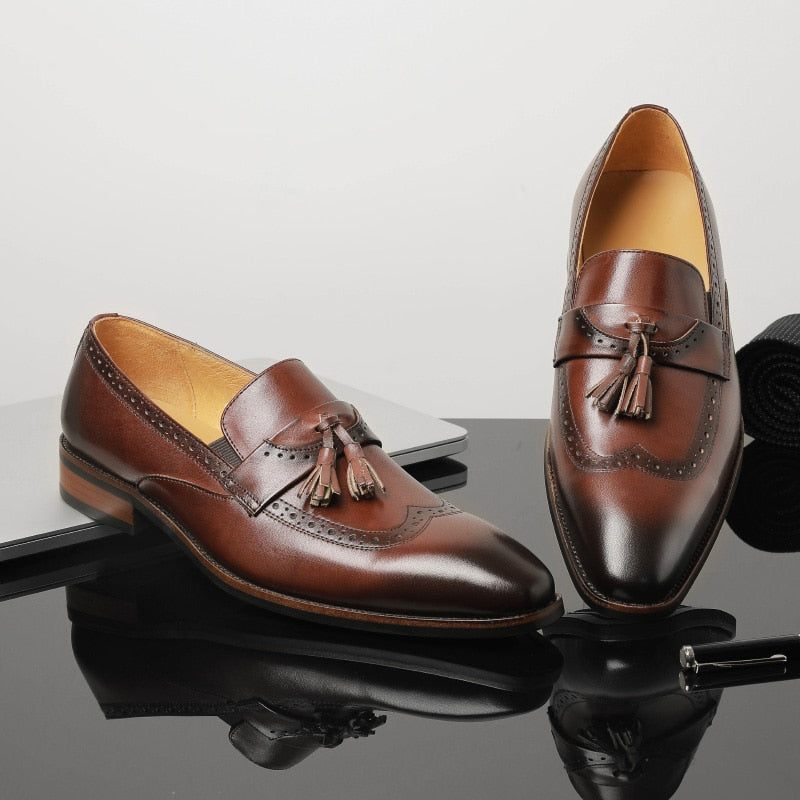 Mocassins Masculinos Exóticos Slip On Brogue - Marrom