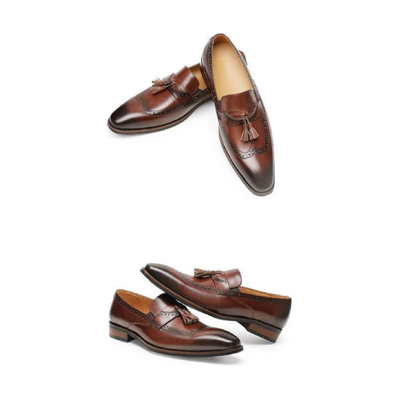 Mocassins Masculinos Exóticos Slip On Brogue - Marrom