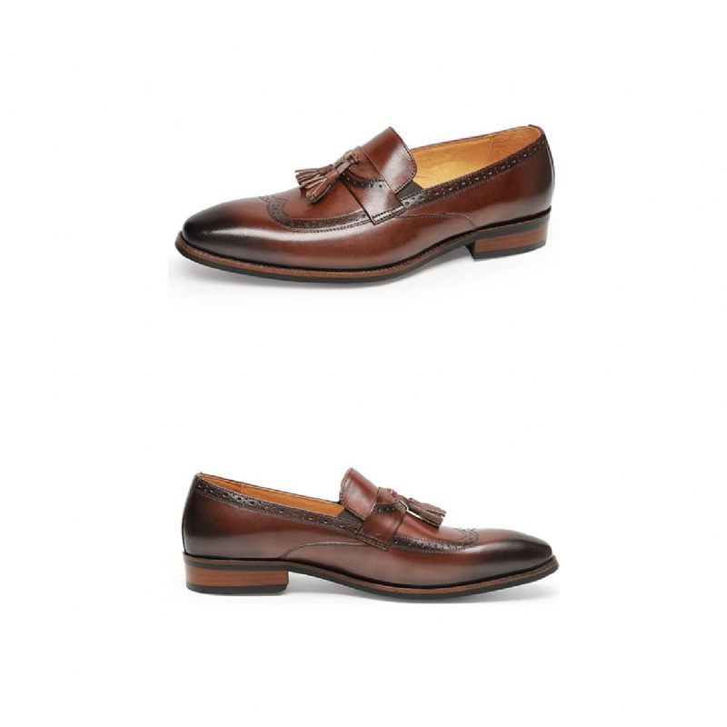 Mocassins Masculinos Exóticos Slip On Brogue - Marrom