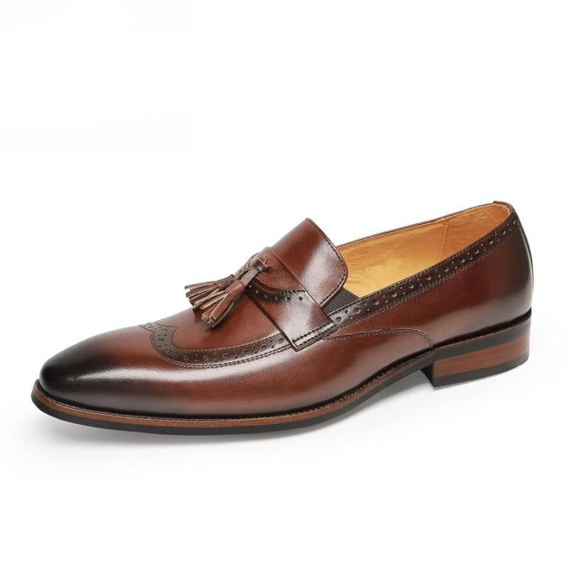 Mocassins Masculinos Exóticos Slip On Brogue - Marrom