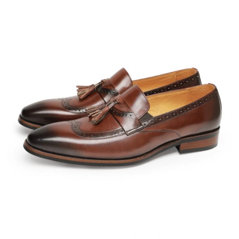 Mocassins Masculinos Exóticos Slip On Brogue - Marrom