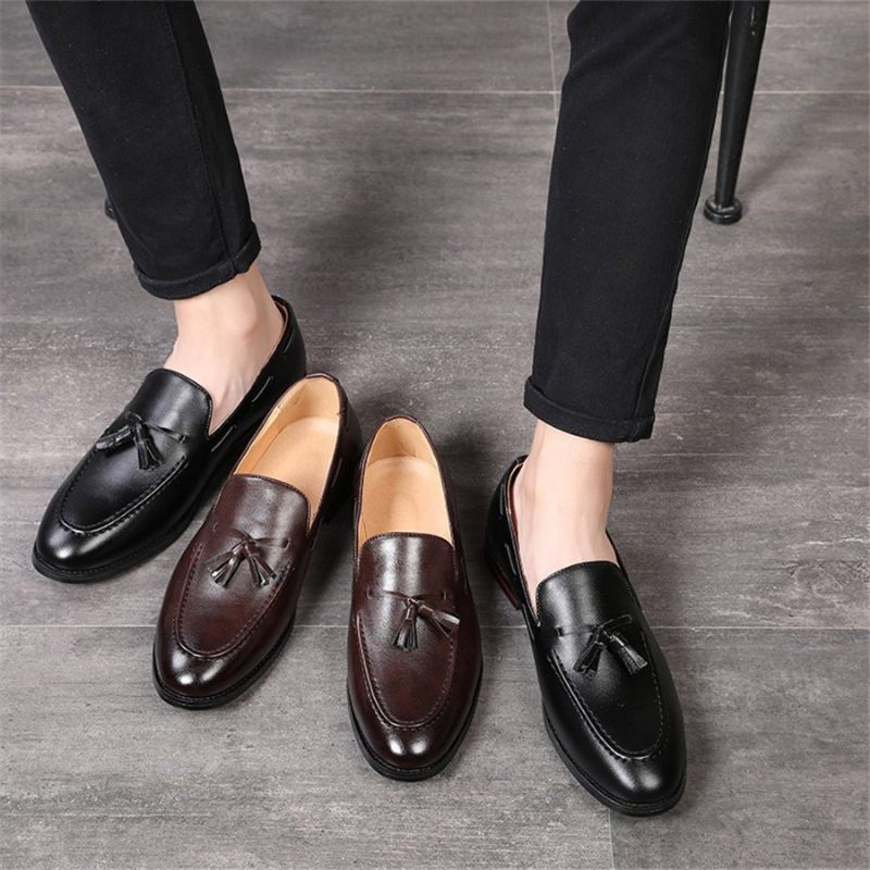 Mocassins Masculinos Glamourosos Com Borla E Sapatos Sociais Casamento - Preto