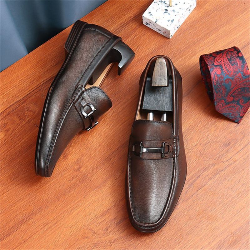 Mocassins Masculinos Hazel Luxuosos Couro Sem Cadarço - Café