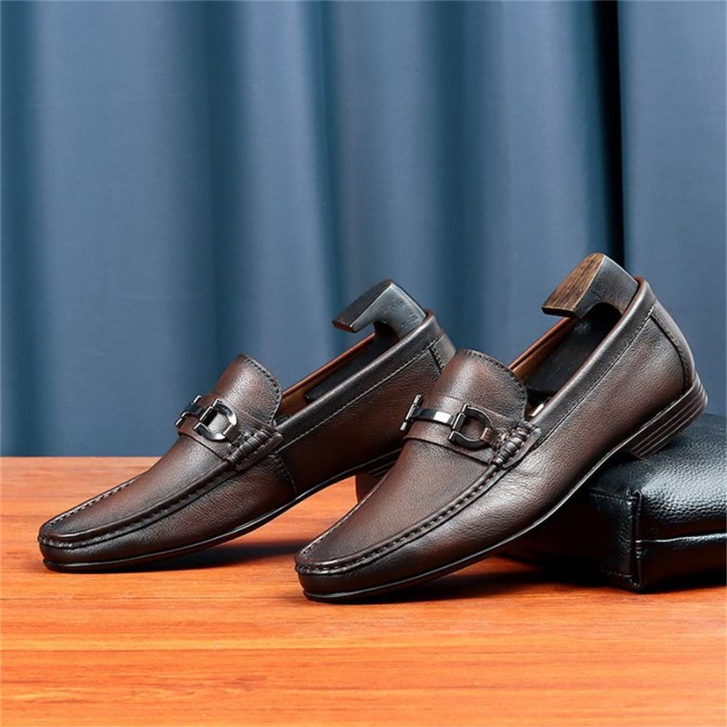 Mocassins Masculinos Hazel Luxuosos Couro Sem Cadarço - Café