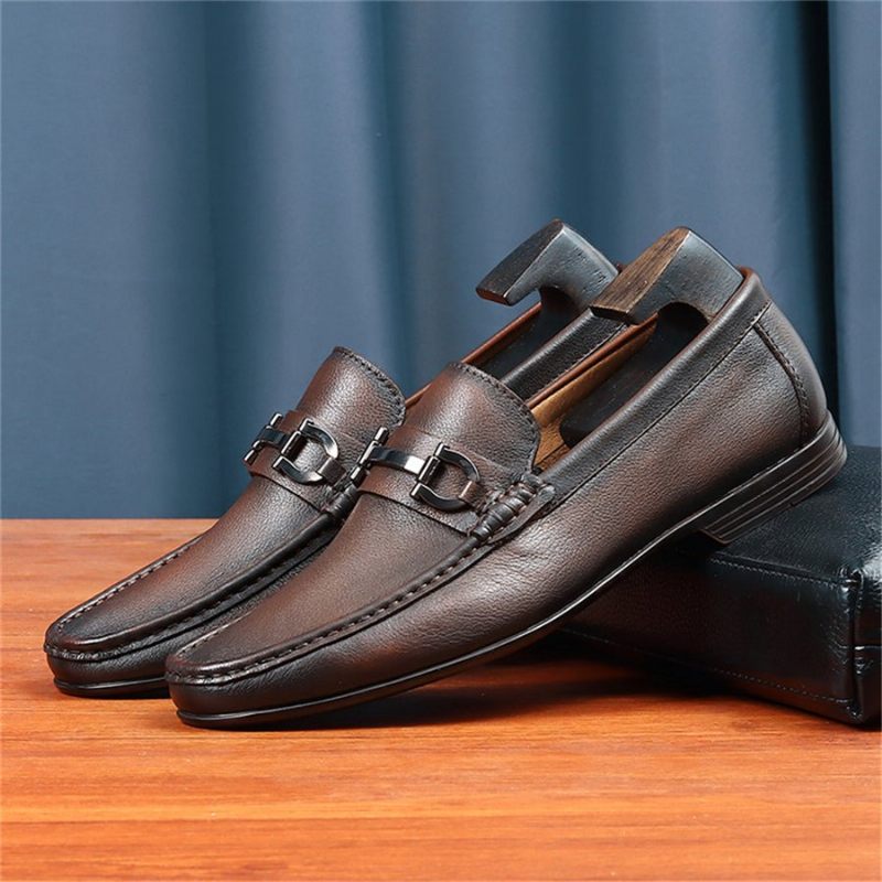 Mocassins Masculinos Hazel Luxuosos Couro Sem Cadarço - Café