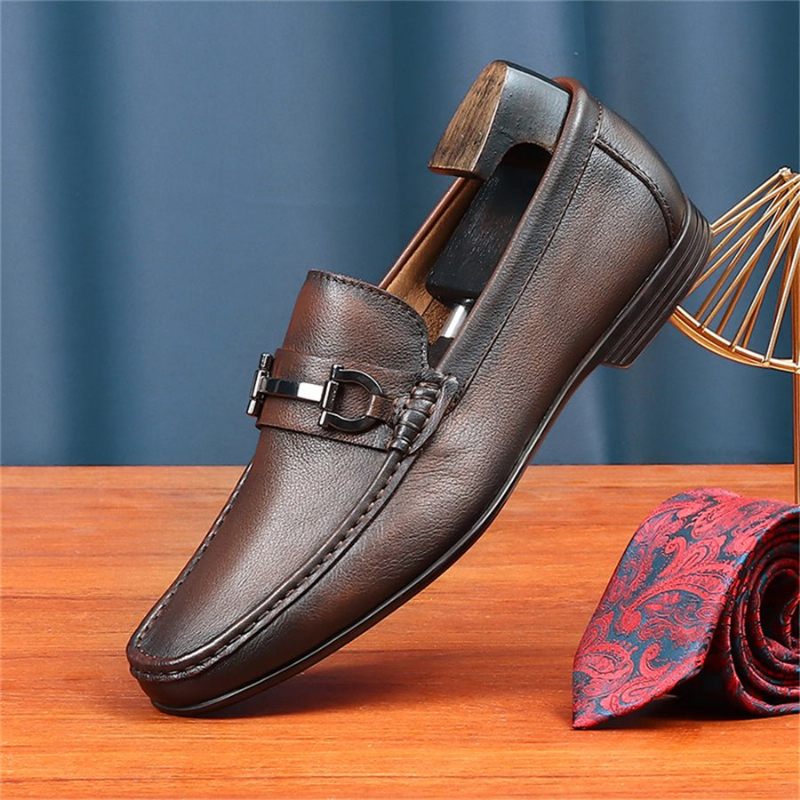 Mocassins Masculinos Hazel Luxuosos Couro Sem Cadarço - Café