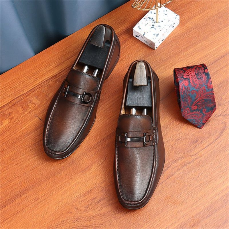 Mocassins Masculinos Hazel Luxuosos Couro Sem Cadarço - Café