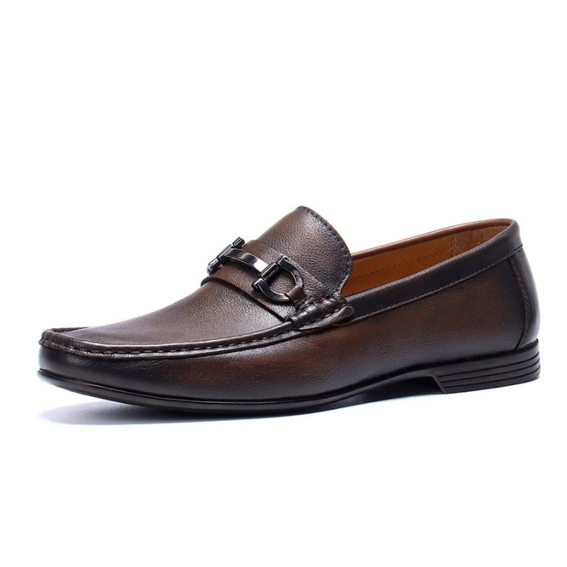 Mocassins Masculinos Hazel Luxuosos Couro Sem Cadarço - Café