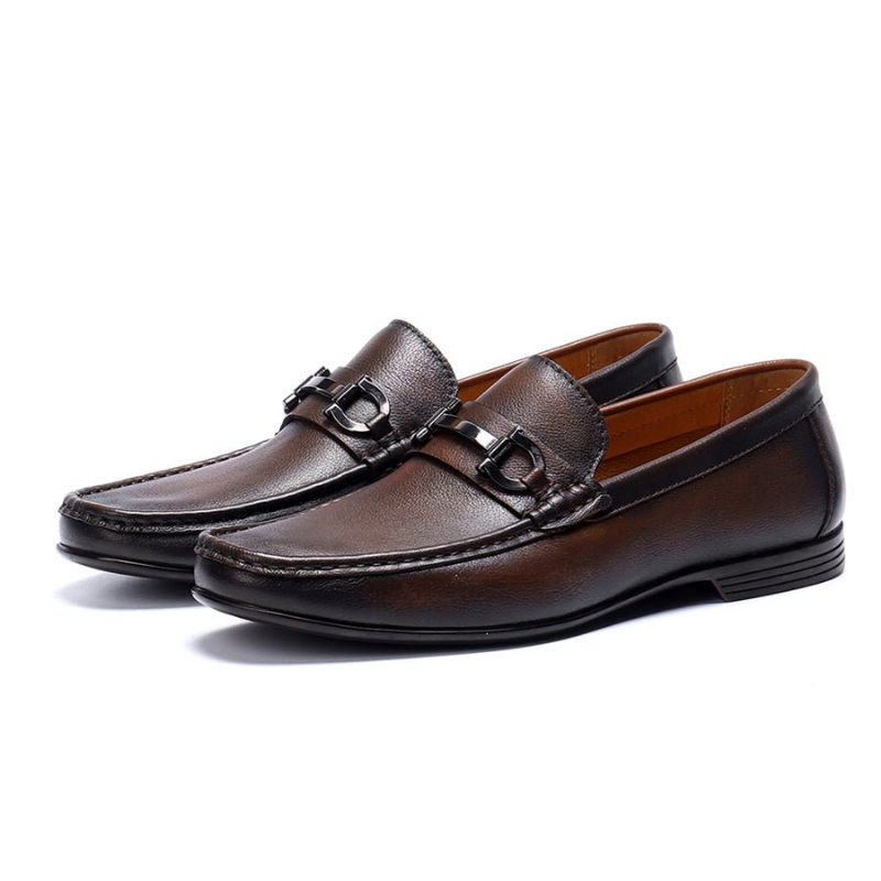 Mocassins Masculinos Hazel Luxuosos Couro Sem Cadarço - Café