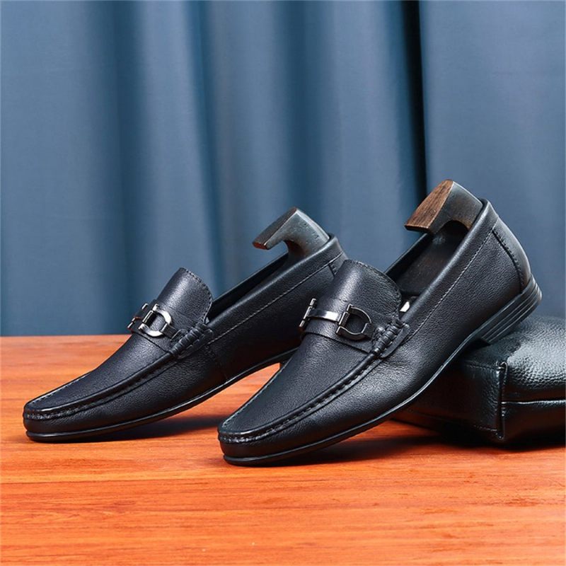 Mocassins Masculinos Hazel Luxuosos Couro Sem Cadarço - Preto