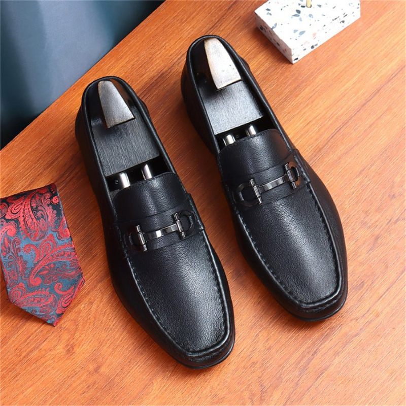 Mocassins Masculinos Hazel Luxuosos Couro Sem Cadarço - Preto