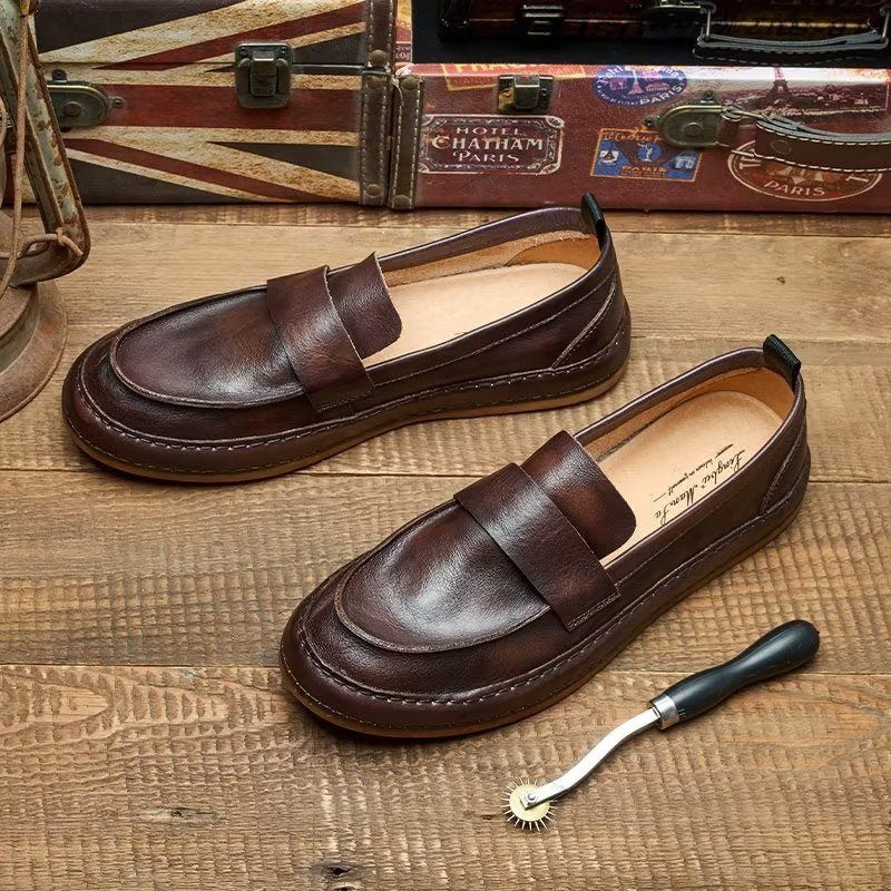 Mocassins Masculinos Lux Couro Vaca Slip-on - Café