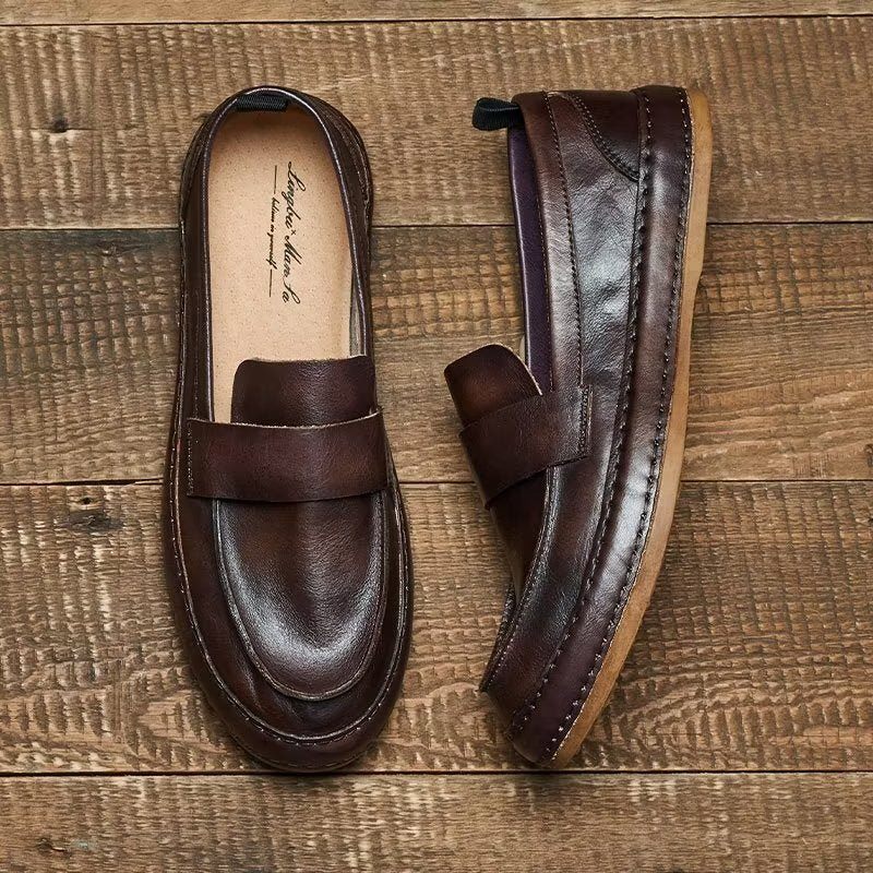 Mocassins Masculinos Lux Couro Vaca Slip-on - Café