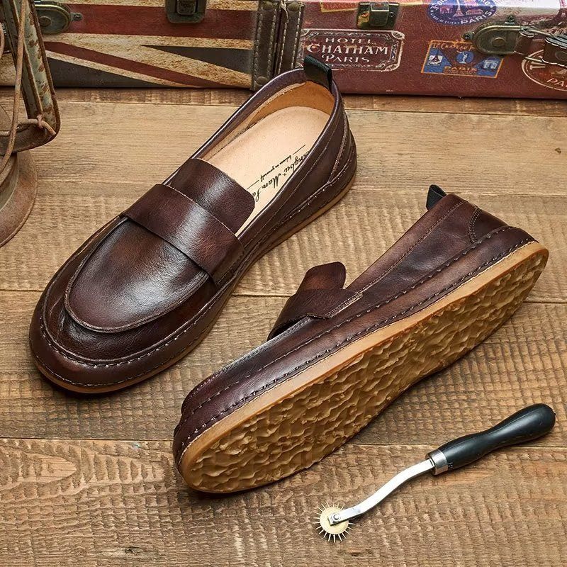 Mocassins Masculinos Lux Couro Vaca Slip-on - Café