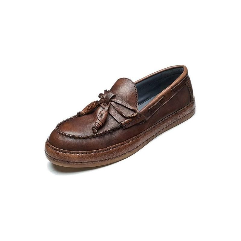 Mocassins Masculinos Luxo Com Borla Couro Vaca Elegantes Slip-ons