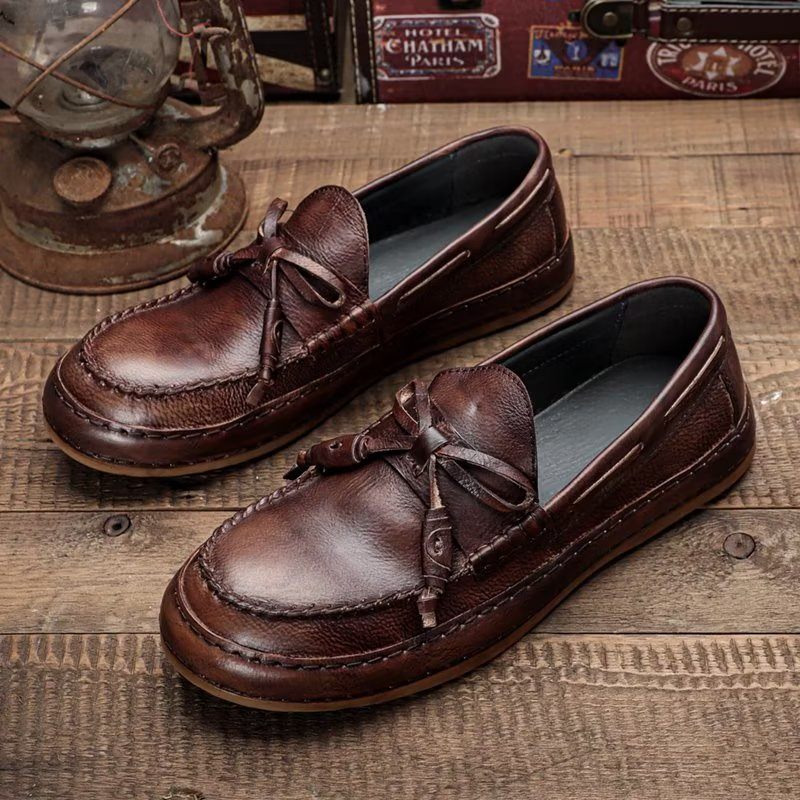 Mocassins Masculinos Luxo Com Borla Couro Vaca Elegantes Slip-ons - Café